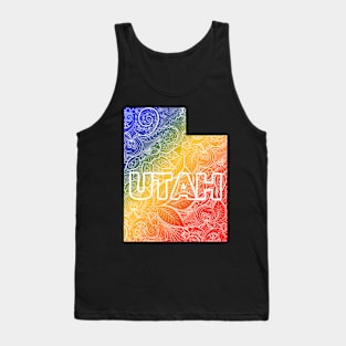 Colorful mandala art map of Utah with text in blue, yellow, and red Tank Top